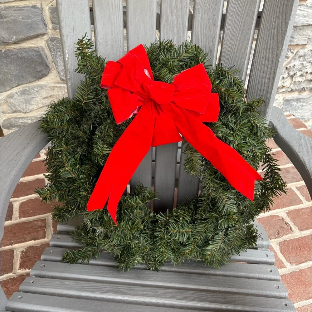 Holiday Evergreen Wreath with Red Bow